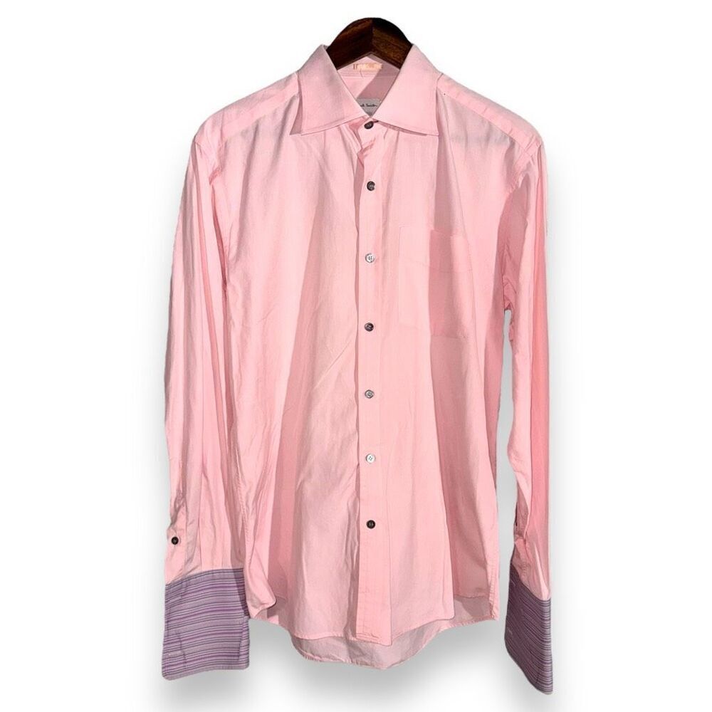 Pink Paul Smith Spread Collar French Cuff Dress Shirt M 16